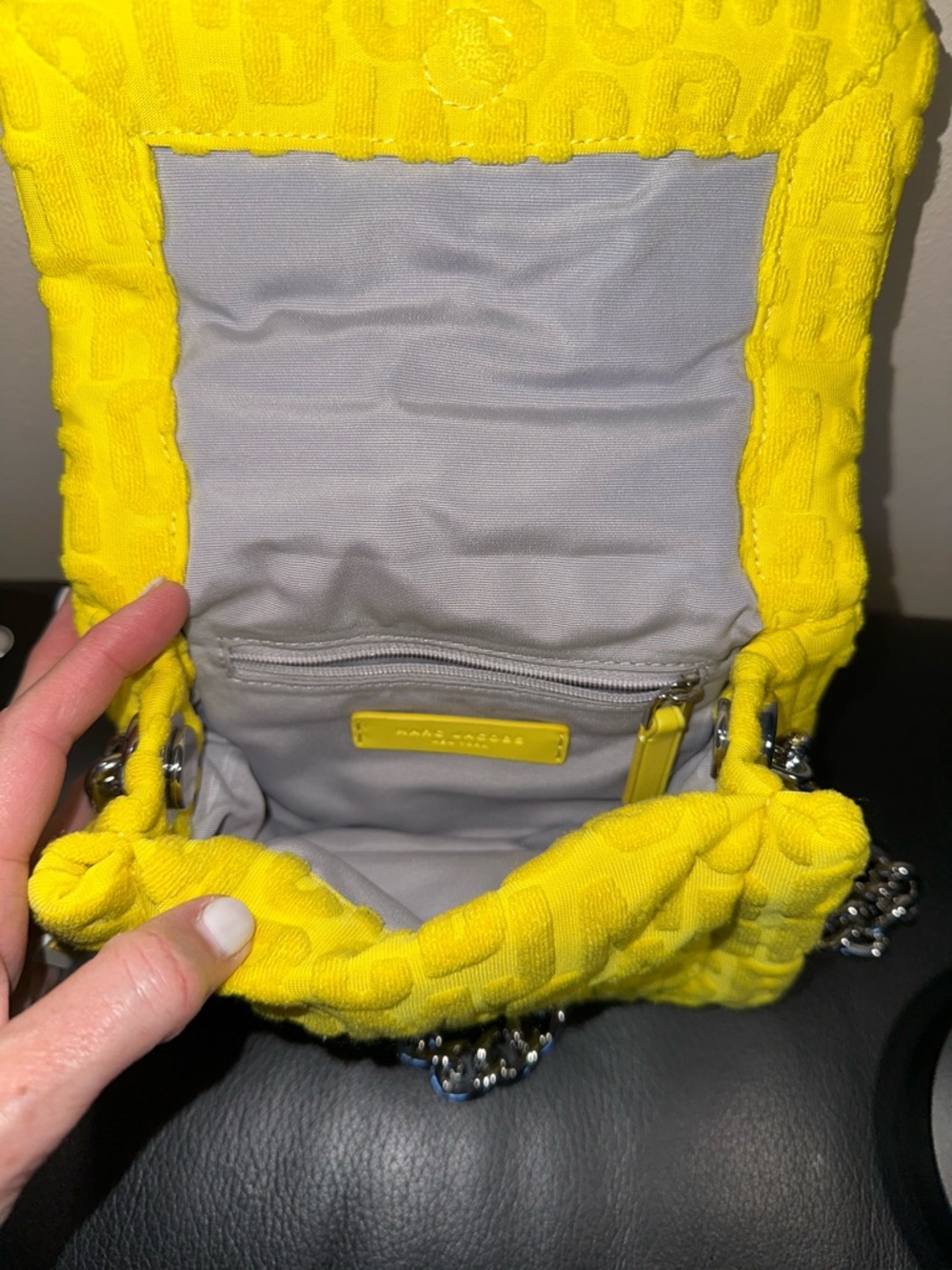 Marc Jacobs Puffy Monogram Chain Shoulder Bag Bright Yellow Jacquard | Like New - Picture 9 of 13